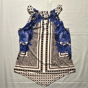 INC International Concepts Blue Floral Paisley Keyhole Sleeveless Top Size M